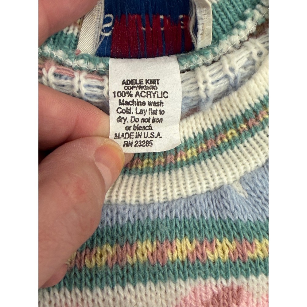 Sycamore Vintage Pastel Floral Fair Isle Knit Sweater USA Made Crew Neck Large - Picture 4 of 8